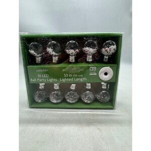Holiday Home 10 LED Ball Party Lights Warm White Clear Wire Indoor Battery 53"